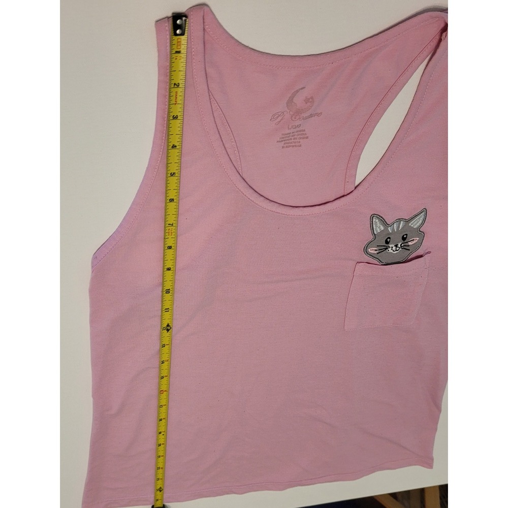 PJ Couture Cat Pocket Tank Top Womens Large Pink Excellent Racerback Crop - Picture 5 of 6